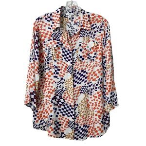 CAbi Womens Geometric Print Top Lightweight Front Pockets Size Small